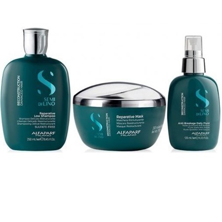 Kit Semi Di Lino Reconstruction Shampoo + Maschera + Anti-Breakage Fluid
