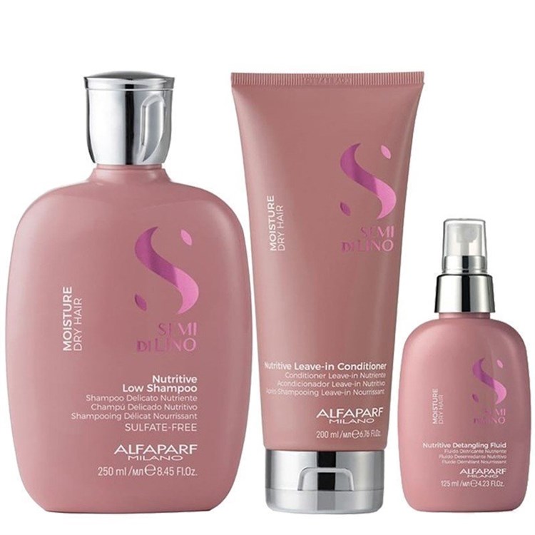 Alfaparf Alfaparf Kit Semi Di Lino Moisture Shampoo + Leave-In Conditioner + Nutritive Detangling Fluid