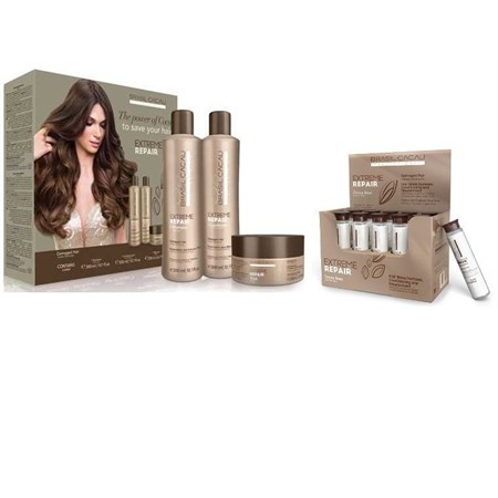brasil cacau kit extreme repair shampoo 300ml conditioner 300ml mask 200ml fiale 10 x 15ml