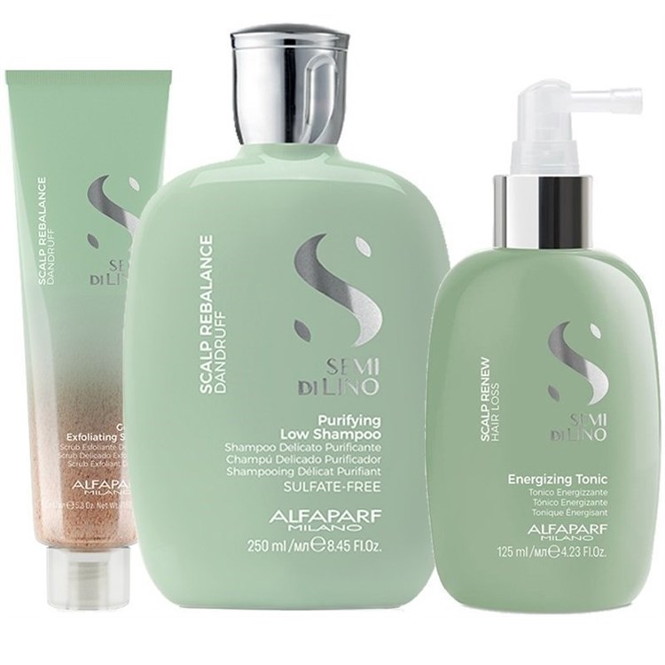 Alfaparf Alfaparf Kit Semi Di Lino Scalp Rebalance Purifying Low Shampoo + Scalp Rebalance Gentle Exfoliating Scrub + Scalp Renew Energizing Tonic