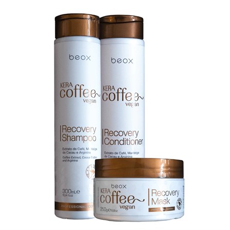 Beox Kit KeraCoffee Vegan Recovery Shampoo + Mask + Conditioner Ristrutturante  e Riparatore in Kit