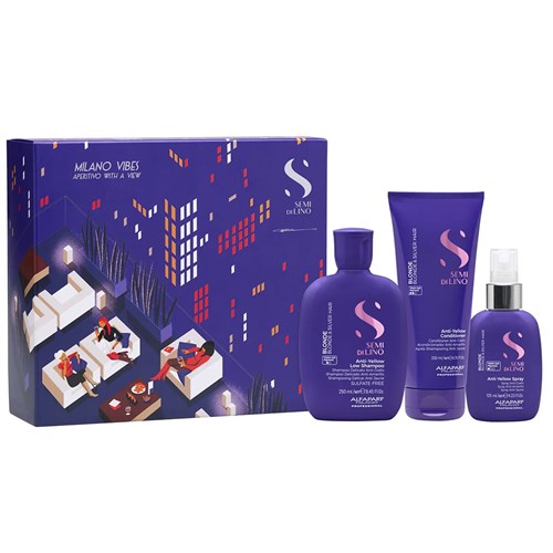 Alfaparf Milano Semi di Lino Holiday Set Blonde Shampoo + Conditioner + Anti-Yellow Spray