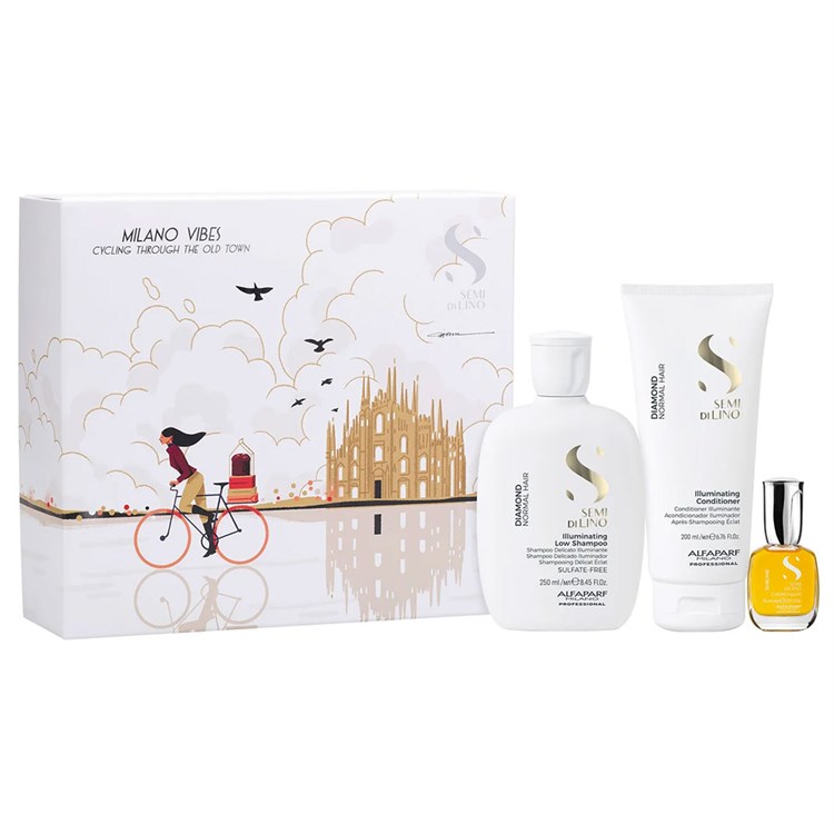 Alfaparf Alfaparf Alfaparf Milano Semi di Lino Holiday Set Illuminating Shampoo + Conditioner + Cristalli Liquidi