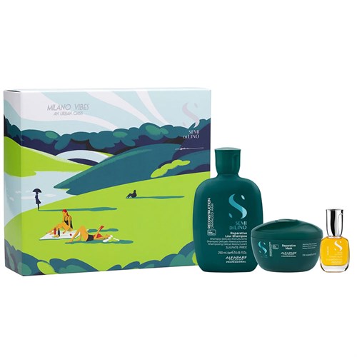 Alfaparf Milano Semi di LinoHoliday Set Reparative Shampoo + Maschera + Cristalli Liquidi