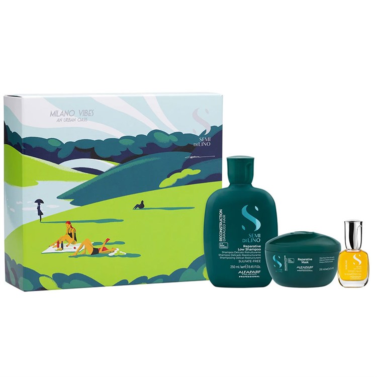 Alfaparf Alfaparf Alfaparf Milano Semi di Lino Holiday Set Reparative Shampoo + Maschera + Cristalli Liquidi