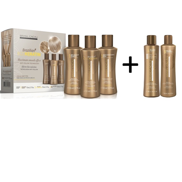 Brasil Cacau Brasil Cacau Kit Cadiveu Ecokeratin 110ml x 3 + Anti frizz Shampoo 300ml + Anti frizz Conditioner 300ml