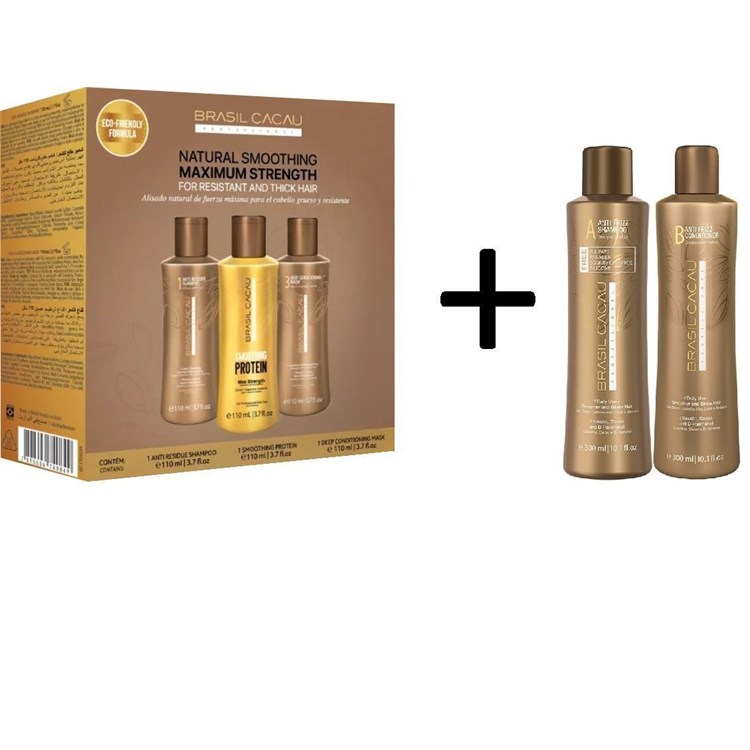 Brasil Cacau Brasil Cacau Kit Smoothing Protein 110ml x 3 + Anti frizz Shampoo 300ml + Anti frizz Conditioner 300ml