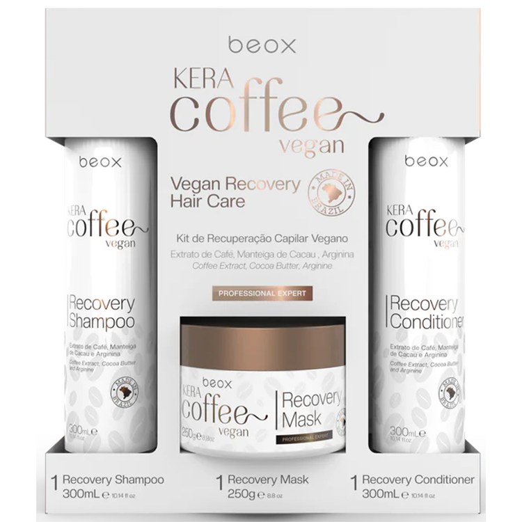 Beox Beox Kit KeraCoffee Vegan Recovery Shampoo + Mask + Conditioner Ristrutturante  e Riparatore