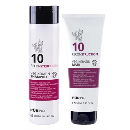 Puring Puring Kit Reconstruction Veg-Keratin Shampoo 10 300ml + Mask 250ml in Leave-In