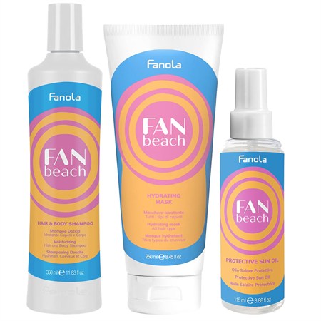 Kit Solare Fanola Fanbeach Shampoo 350 ml + Maschera 250 ml + Protective Oil 100 ml + Telo Mare