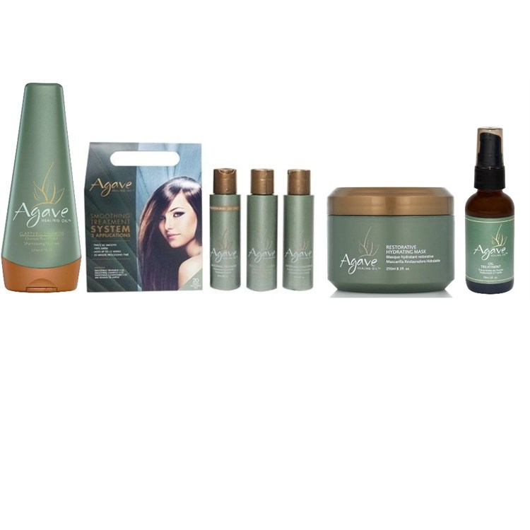 Agave Agave Kit Trattamento Agave Gloss Express Sampoo Clarifying + Trattamento Agave + Maschera Post Trattamento + Olio