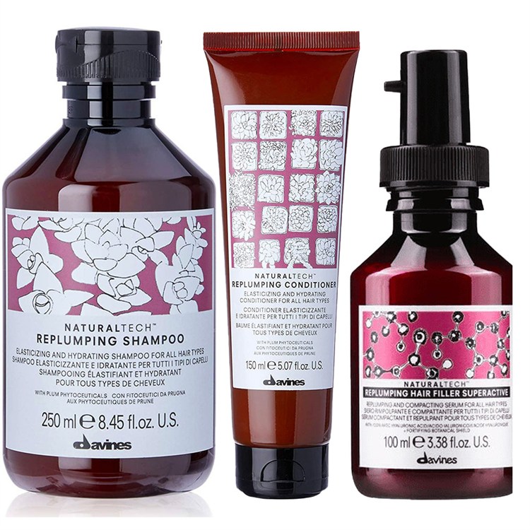 Davines Davines Naturaltech Replumping Shampoo 250ml Conditioner 150ml Hair Filler Superactive 100ml