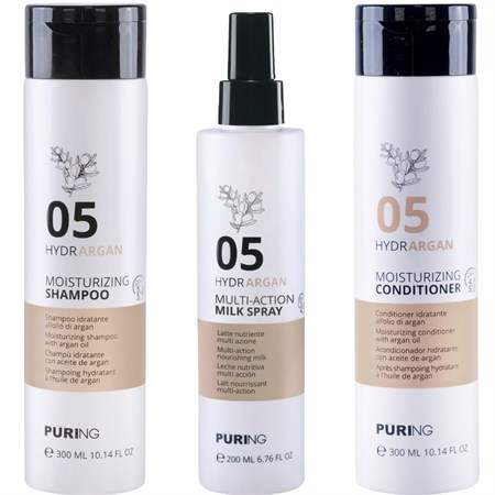 puring kit hydrargan moisturizing shampoo 05 300ml conditioner 300ml milk spray 200ml