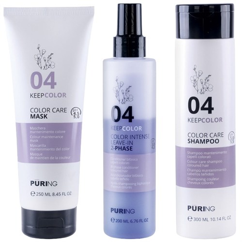 PURING kit Keepcolor Color Care Shampoo 04 300ml + Mask 250ml + Intense leave In 2 Phase 200ml