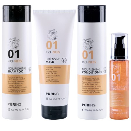 PURING Kit Richness Nourishing Shampoo 01 300ml + Mask 250ml + Conditioner 300ml + Oil 100ml