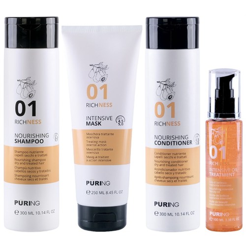 PURING Kit Richness Nourishing Shampoo 01 300ml + Mask 250ml + Conditioner 300ml + Oil 100ml