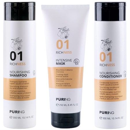 PURING Kit Richness Nourishing Shampoo 01 300ml + Mask 250ml + Conditioner 300ml